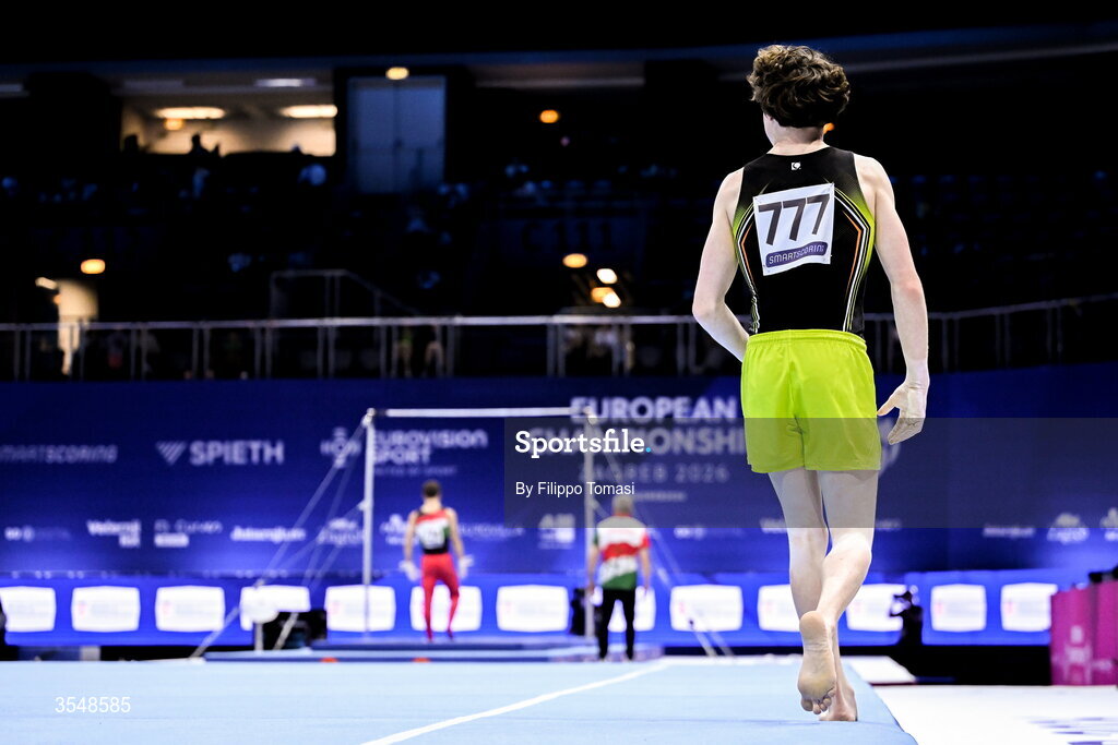 23 August 2026; Robert Ward of Ireland during the Junior All-Around Final on day five of the 2026 European Championships in Men's Artistic Gymnastics at Arena Zagreb in Croatia. Photo by Filippo Tomasi /Sportsfile