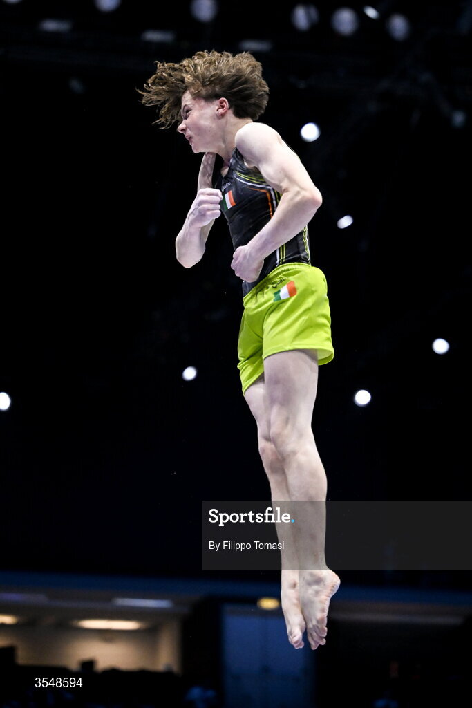 23 August 2026; Robert Ward of Ireland competes on the vault during the Junior All-Around Final on day five of the 2026 European Championships in Men's Artistic Gymnastics at Arena Zagreb in Croatia. Photo by Filippo Tomasi /Sportsfile