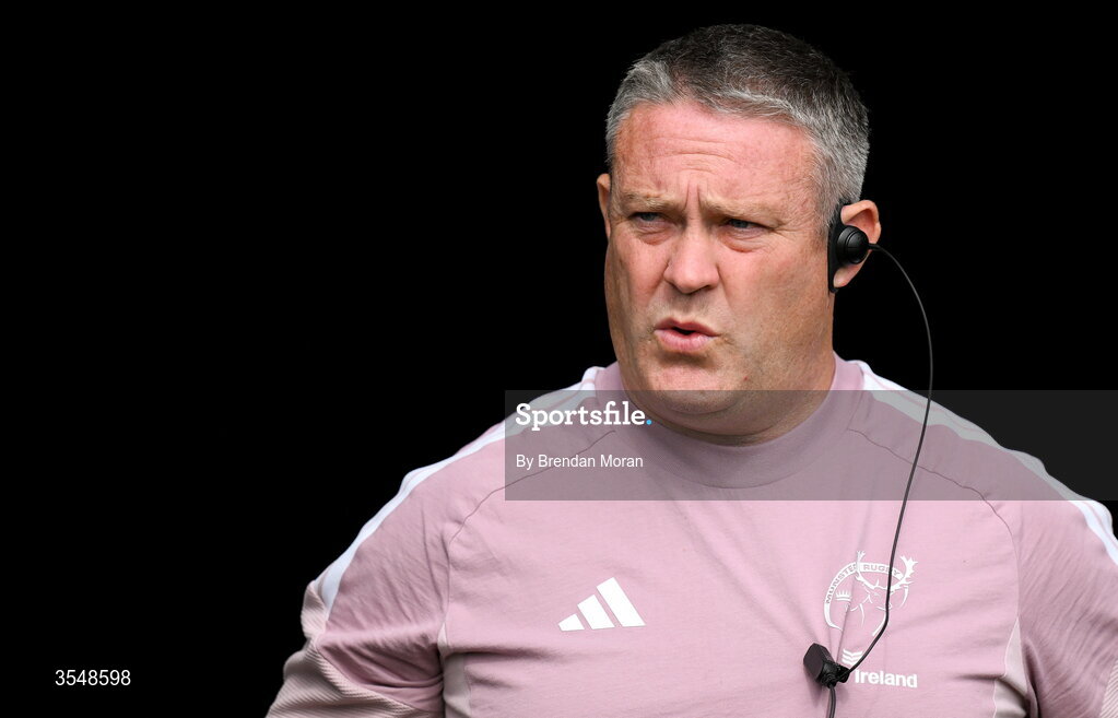 22 August 2026; Munster head coach Matt Brown before the Vodafone Womens Interprovincial Championship Round 3 match between Connacht and Munster at Dexcom Stadium in Galway. Photo by Brendan Moran/Sportsfile