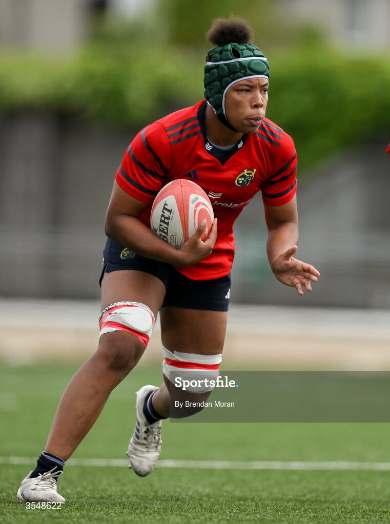 22 August 2026; Grace Moore of Munster during the Vodafone Womens Interprovincial Championship Round 3 match between Connacht and Munster at Dexcom Stadium in Galway. Photo by Brendan Moran/Sportsfile