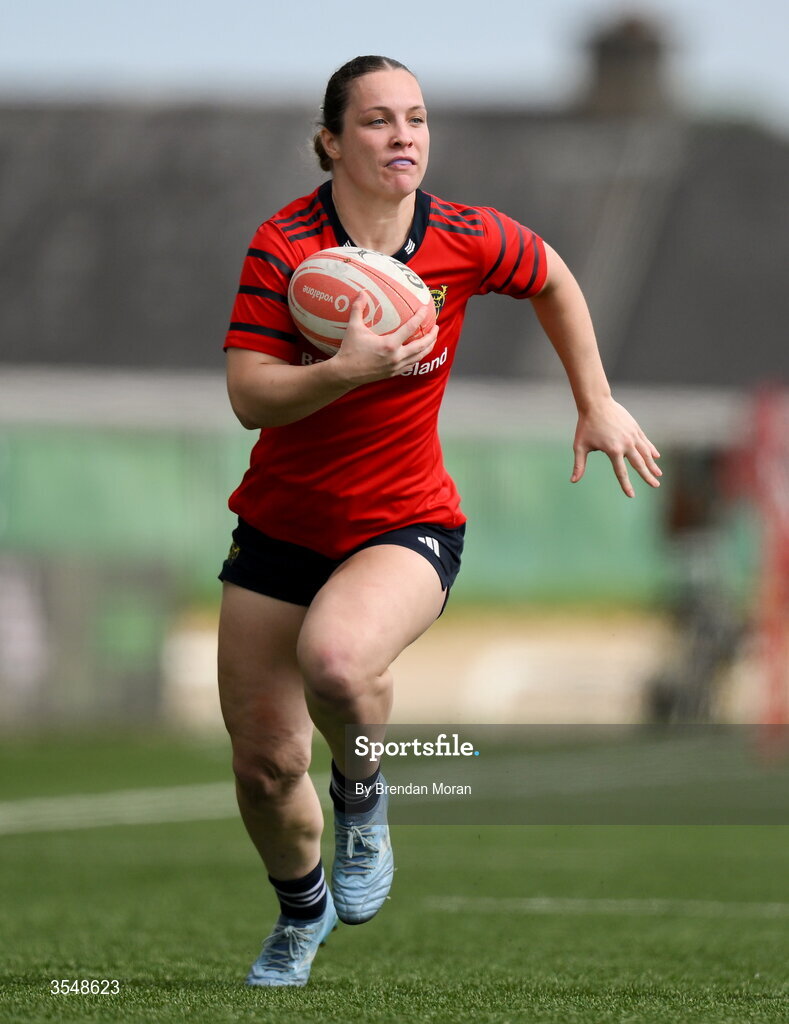 22 August 2026; Alana McInerney of Munster during the Vodafone Womens Interprovincial Championship Round 3 match between Connacht and Munster at Dexcom Stadium in Galway. Photo by Brendan Moran/Sportsfile