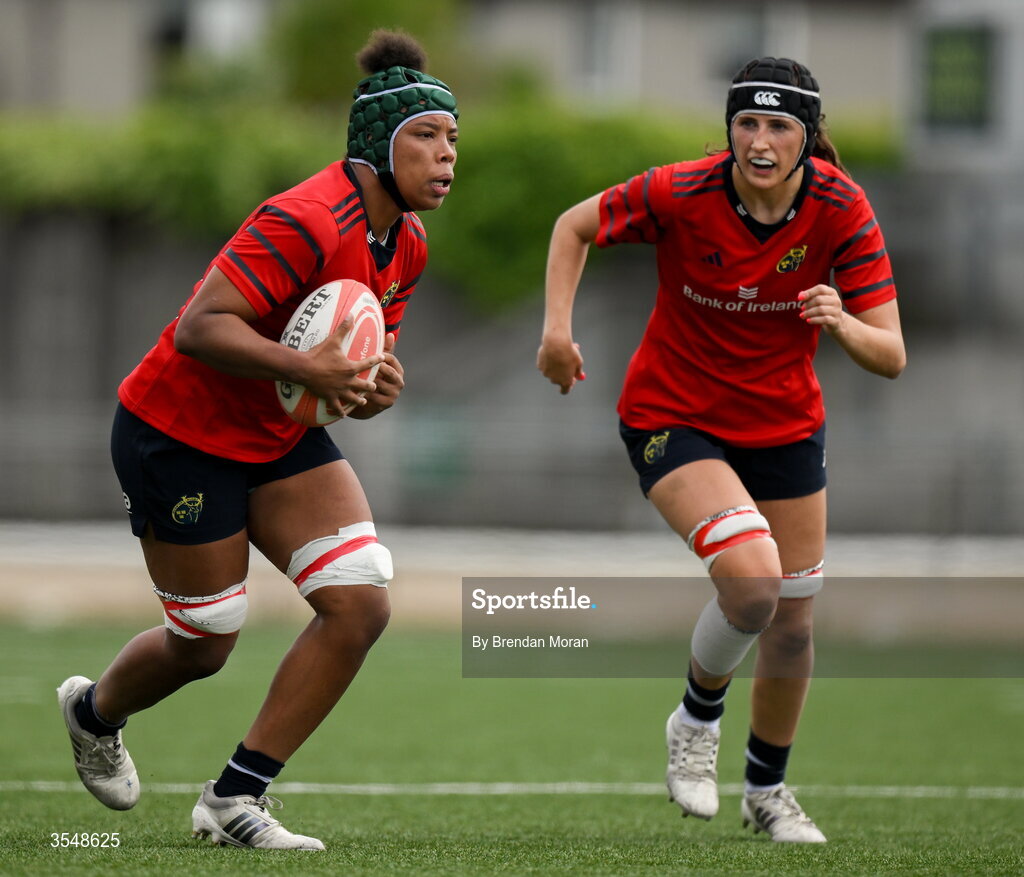 22 August 2026; Grace Moore of Munster during the Vodafone Womens Interprovincial Championship Round 3 match between Connacht and Munster at Dexcom Stadium in Galway. Photo by Brendan Moran/Sportsfile