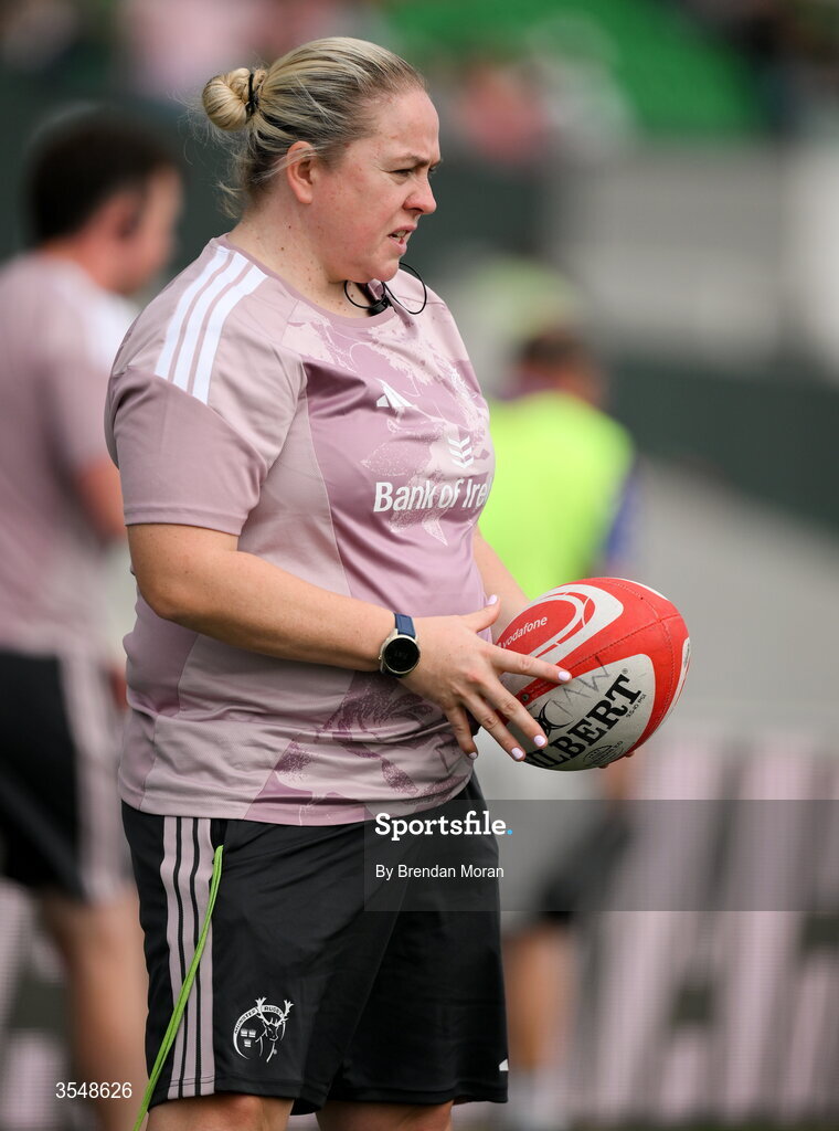 22 August 2026; Munster attack coach Niamh Briggs before the Vodafone Womens Interprovincial Championship Round 3 match between Connacht and Munster at Dexcom Stadium in Galway. Photo by Brendan Moran/Sportsfile