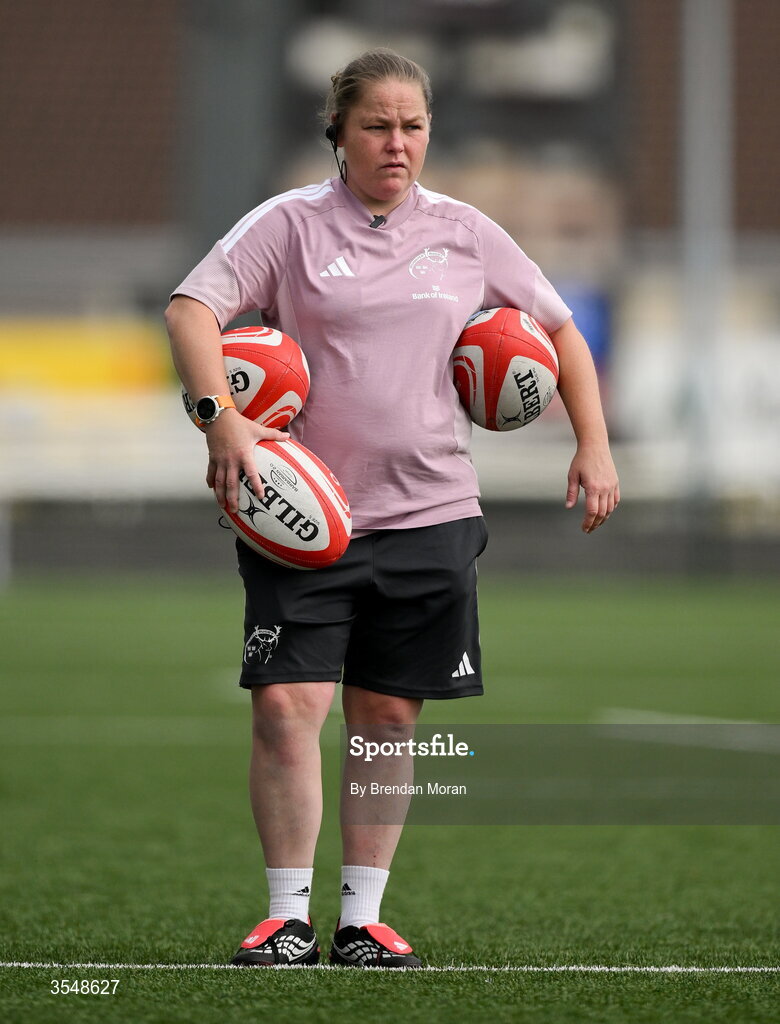 22 August 2026; Munster backs and skills coach Nicole Cronin during the Vodafone Womens Interprovincial Championship Round 3 match between Connacht and Munster at Dexcom Stadium in Galway. Photo by Brendan Moran/Sportsfile