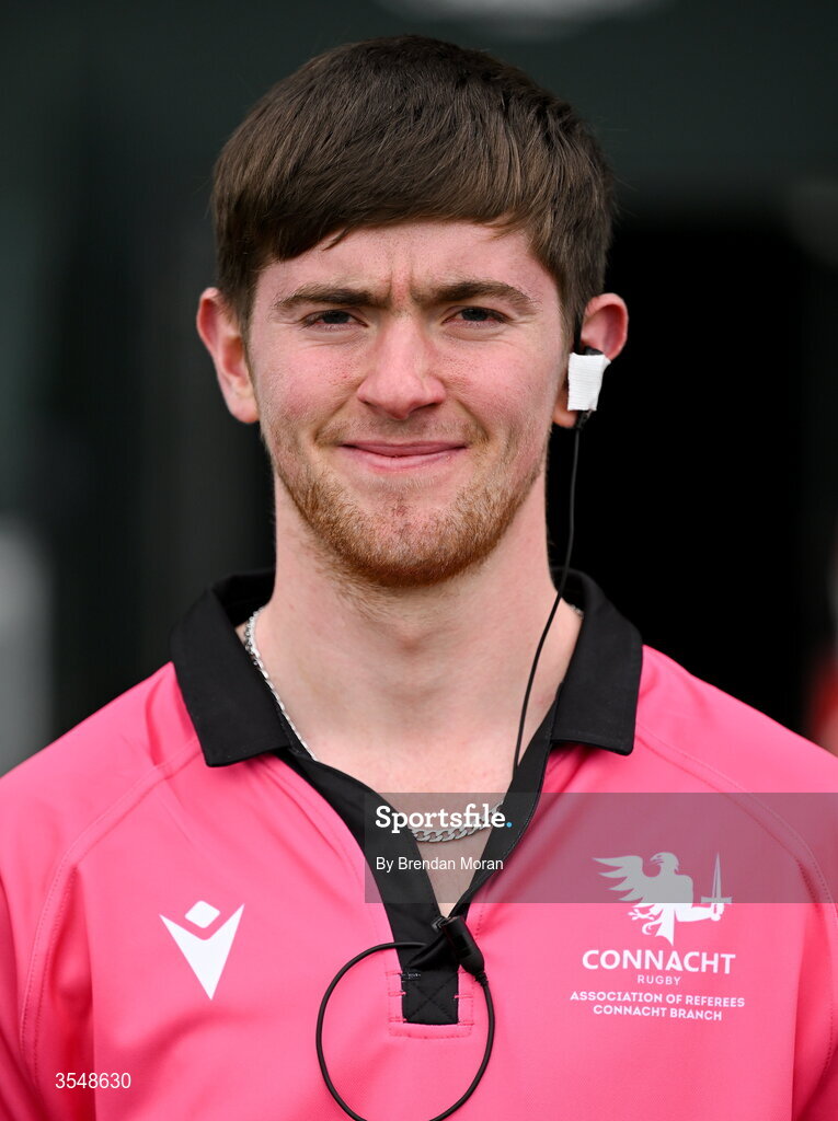 22 August 2026; Assistant referee Eoin Staunton before the Vodafone Womens Interprovincial Championship Round 3 match between Connacht and Munster at Dexcom Stadium in Galway. Photo by Brendan Moran/Sportsfile