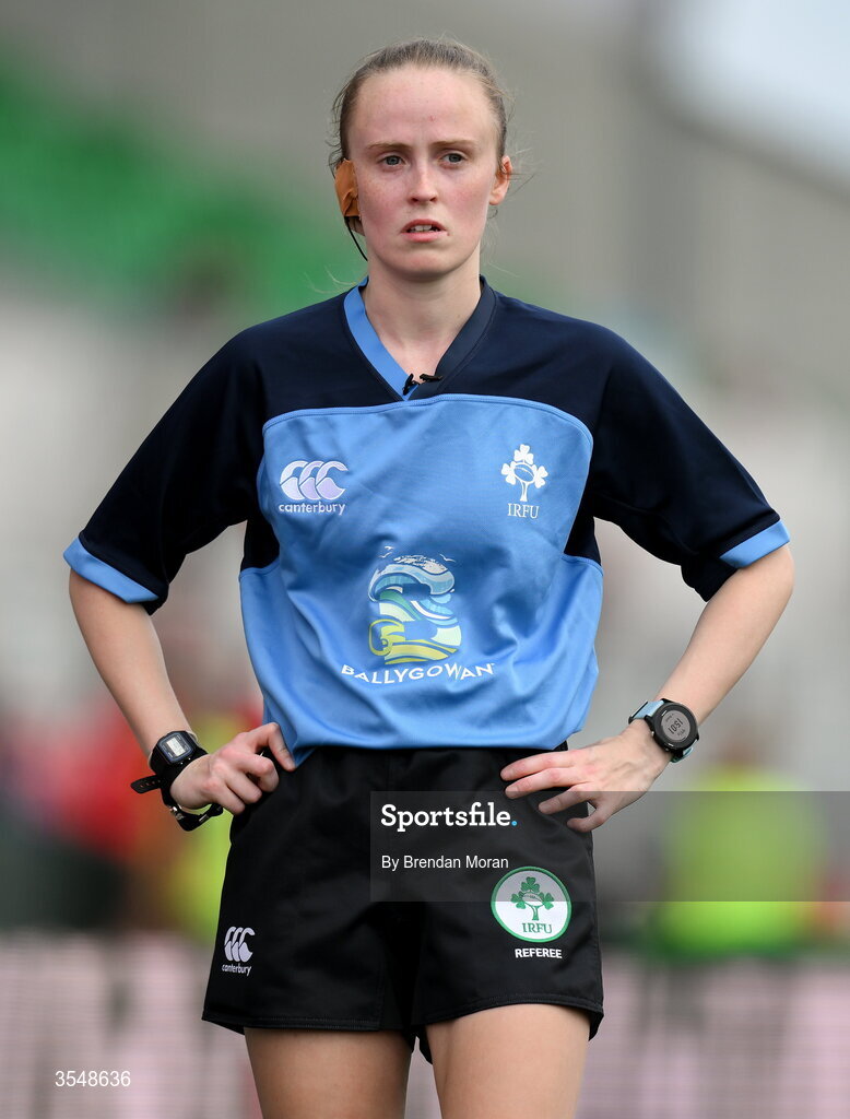 22 August 2026; Referee Alana Kerr during the Vodafone Womens Interprovincial Championship Round 3 match between Connacht and Munster at Dexcom Stadium in Galway. Photo by Brendan Moran/Sportsfile