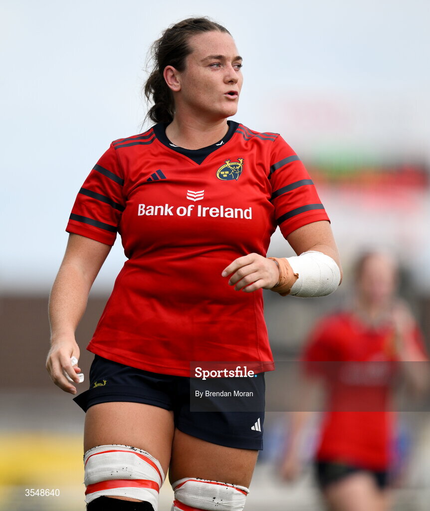 22 August 2026; Jane Clohessy of Munster during the Vodafone Womens Interprovincial Championship Round 3 match between Connacht and Munster at Dexcom Stadium in Galway. Photo by Brendan Moran/Sportsfile
