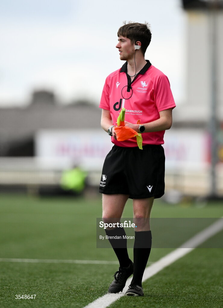 22 August 2026; Assistant referee Eoin Staunton before the Vodafone Womens Interprovincial Championship Round 3 match between Connacht and Munster at Dexcom Stadium in Galway. Photo by Brendan Moran/Sportsfile