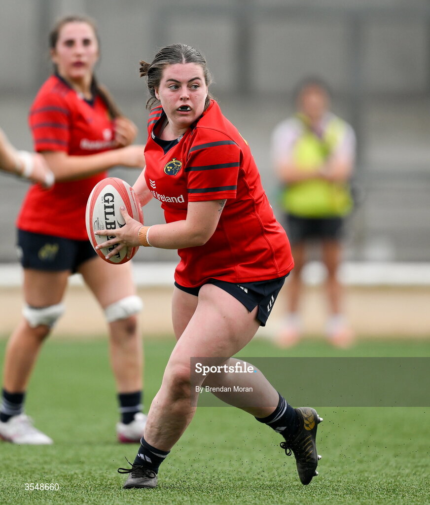 22 August 2026; Ella Buckley of Munster during the Vodafone Womens Interprovincial Championship Round 3 match between Connacht and Munster at Dexcom Stadium in Galway. Photo by Brendan Moran/Sportsfile