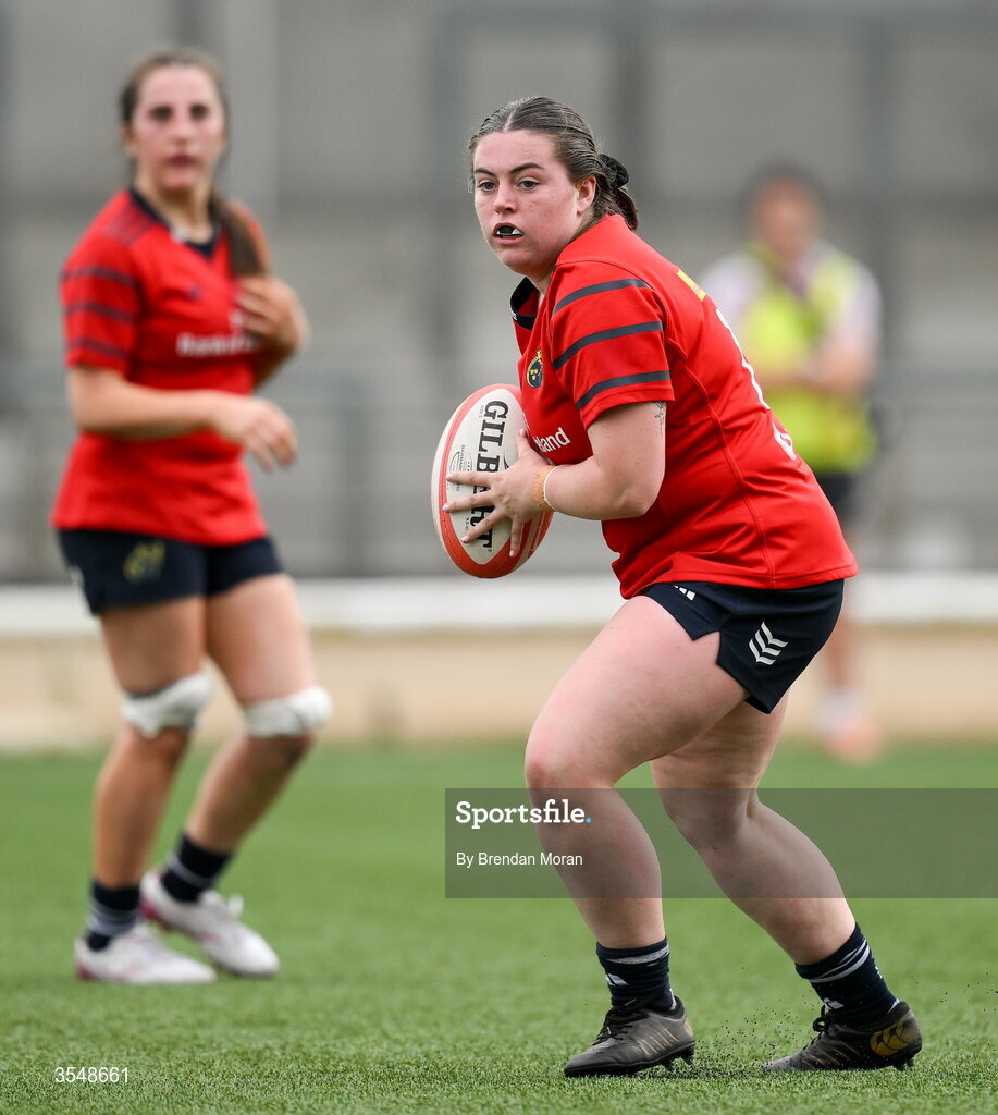 22 August 2026; Ella Buckley of Munster during the Vodafone Womens Interprovincial Championship Round 3 match between Connacht and Munster at Dexcom Stadium in Galway. Photo by Brendan Moran/Sportsfile
