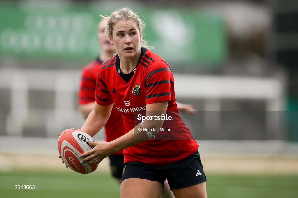 22 August 2026; Aoife Corey of Munster during the Vodafone Womens Interprovincial Championship Round 3 match between Connacht and Munster at Dexcom Stadium in Galway. Photo by Brendan Moran/Sportsfile