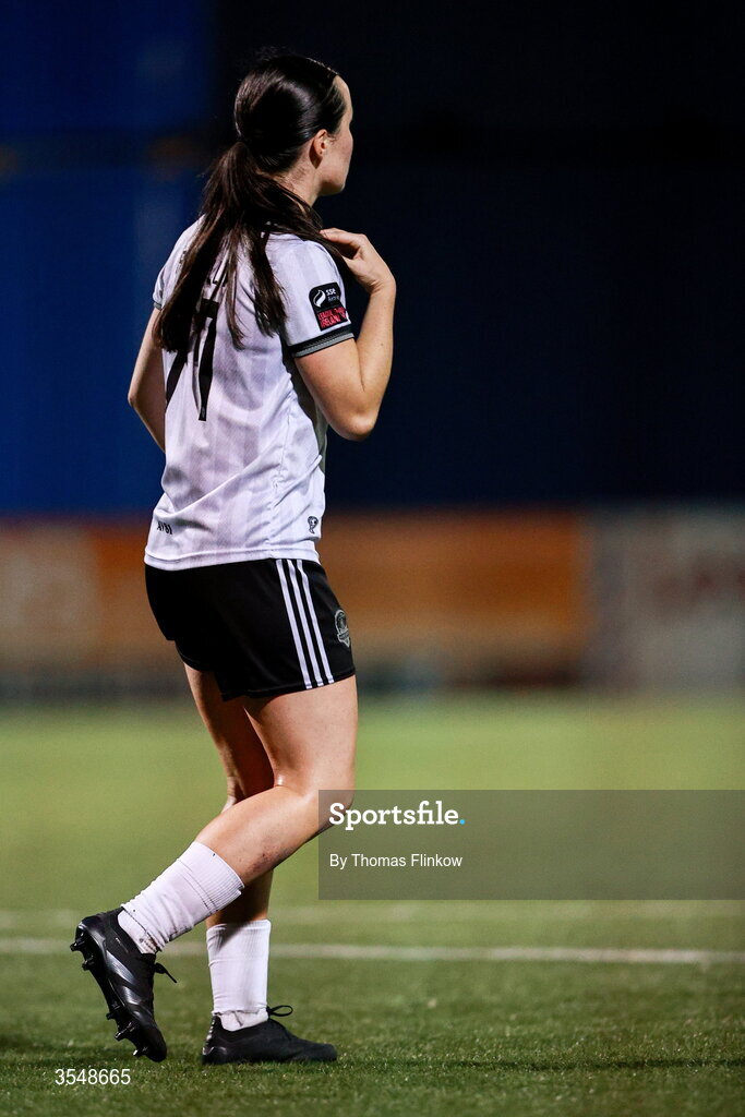 22 August 2026; Niamh Farrelly of Galway United reacts after having a shot saved by Athlone Town goalkeeper Maria Matthaiou, not pictured, during the penalty shootout in the Club Orange Women’s FAI Cup semi-final match between Athlone Town and Galway United at Athlone Town Stadium in Lissywollen, Athlone. Photo by Thomas Flinkow/Sportsfile