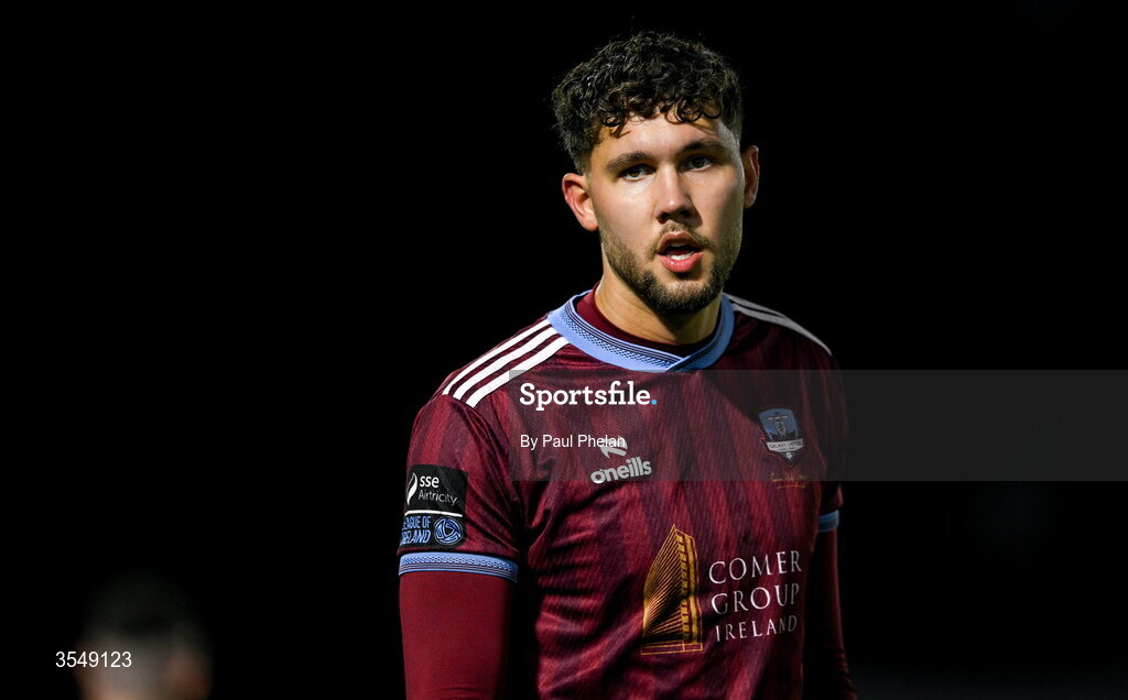 21 August 2026; Matty Wolfe of Galway United during the SSE Airtricity Men’s Premier Division match between Dundalk and Galway United at Oriel Park in Dundalk, Louth. Photo by Paul Phelan/Sportsfile