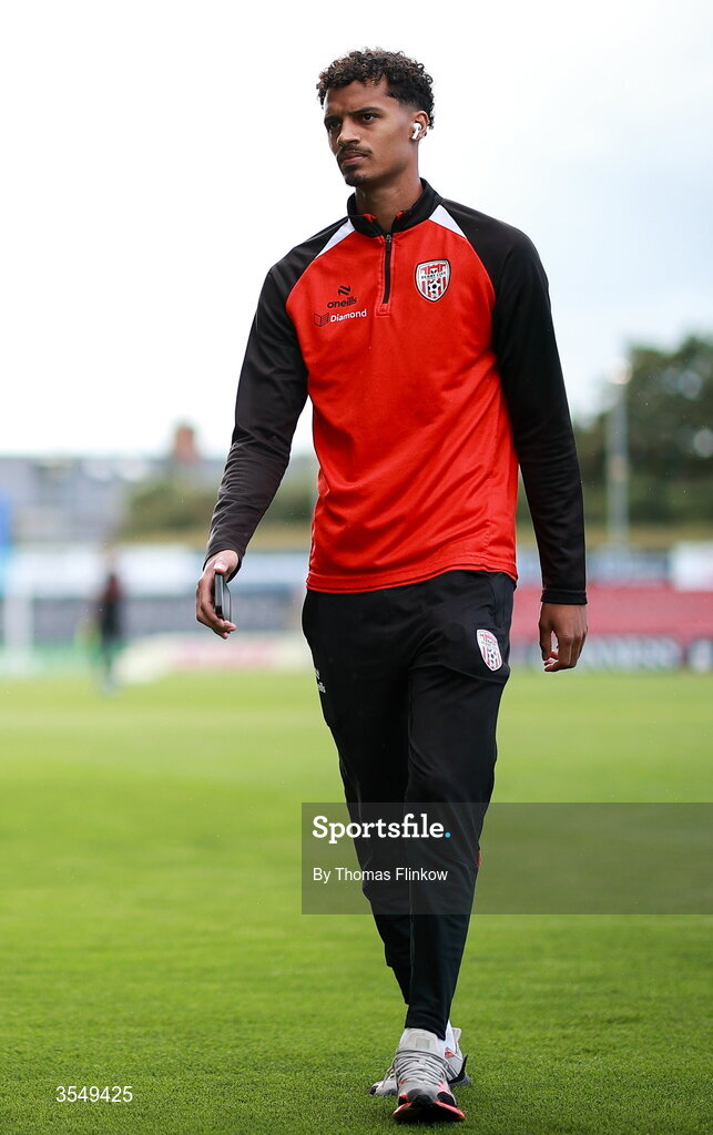 21 August 2026; Brooklyn Lyons-Foster of Derry City before the SSE Airtricity Men’s Premier Division match between Bohemians and Derry City at Dalymount Park in Dublin. Photo by Thomas Flinkow/Sportsfile