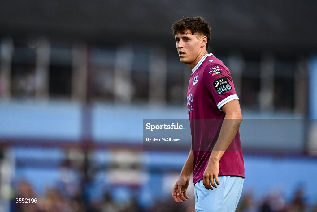 28 August 2026; Keegan Ancelin of Drogheda United during the SSE Airtricity Men’s Premier Division match between Drogheda United and Dundalk at Sullivan & Lambe Park in Drogheda, Louth. Photo by Ben McShane/Sportsfile