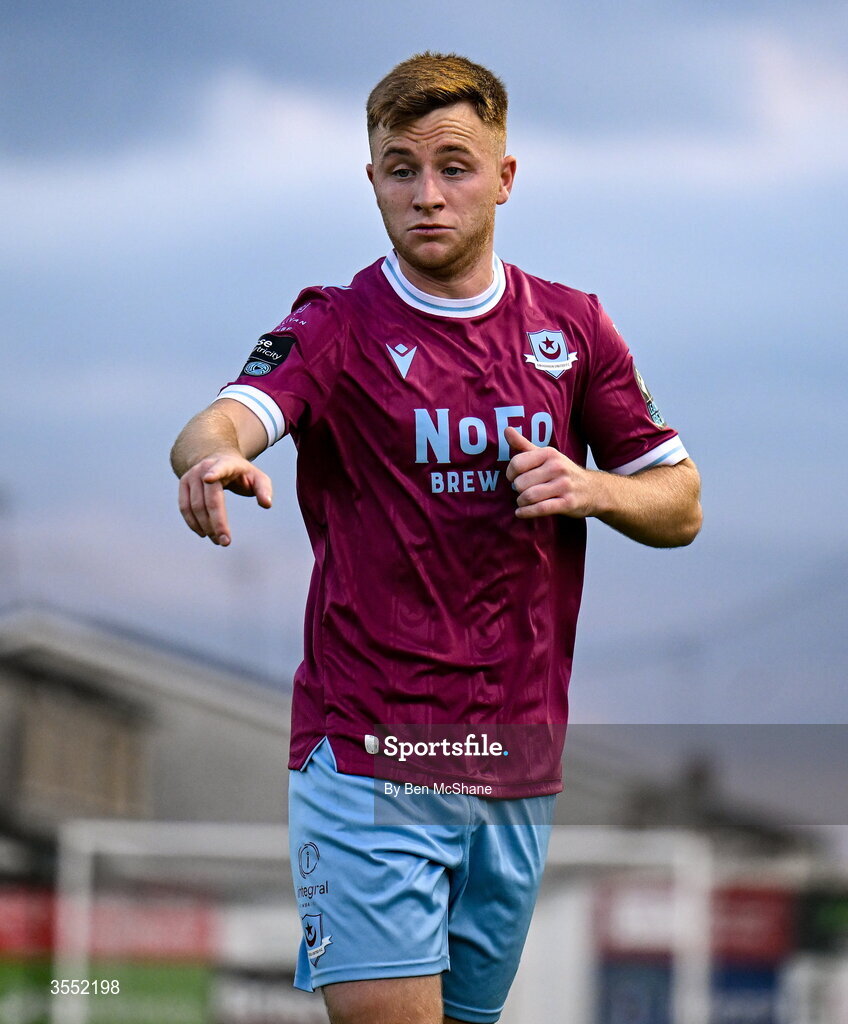 28 August 2026; Brandon Kavanagh of Drogheda United during the SSE Airtricity Men’s Premier Division match between Drogheda United and Dundalk at Sullivan & Lambe Park in Drogheda, Louth. Photo by Ben McShane/Sportsfile