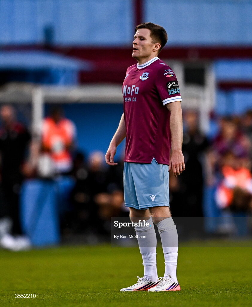 28 August 2026; Conor Kane of Drogheda United during the SSE Airtricity Men’s Premier Division match between Drogheda United and Dundalk at Sullivan & Lambe Park in Drogheda, Louth. Photo by Ben McShane/Sportsfile
