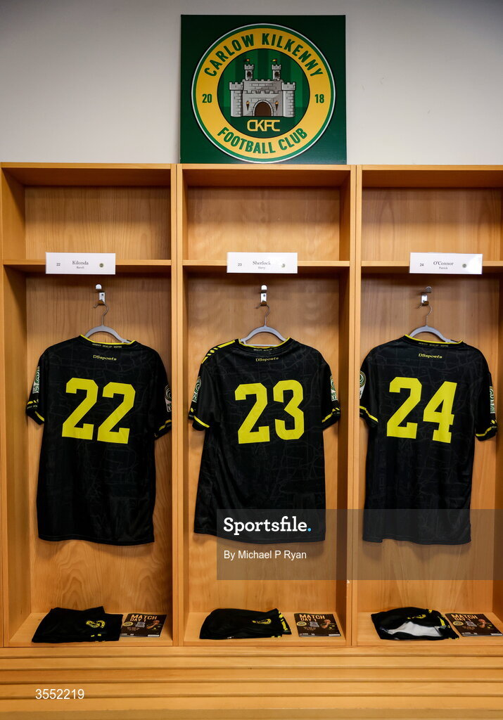29 August 2026; A general view of the CK United dressingroom before the FAI National League Group 3 match between CK United and Newbridge Town at SETU Sports Complex in Carlow. Photo by Michael P Ryan/Sportsfile