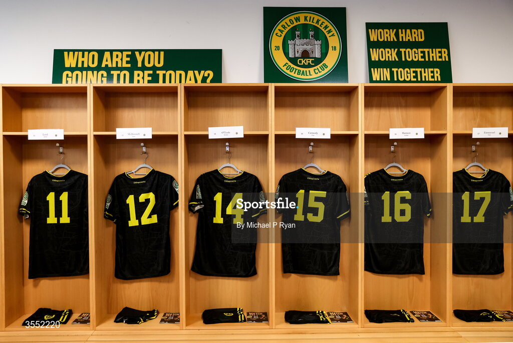 29 August 2026; A general view of the CK United dressingroom before the FAI National League Group 3 match between CK United and Newbridge Town at SETU Sports Complex in Carlow. Photo by Michael P Ryan/Sportsfile