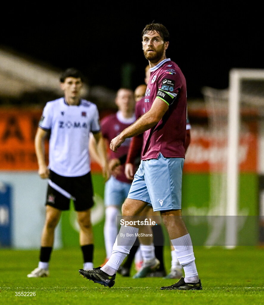 28 August 2026; Conor Keeley of Drogheda United during the SSE Airtricity Men’s Premier Division match between Drogheda United and Dundalk at Sullivan & Lambe Park in Drogheda, Louth. Photo by Ben McShane/Sportsfile