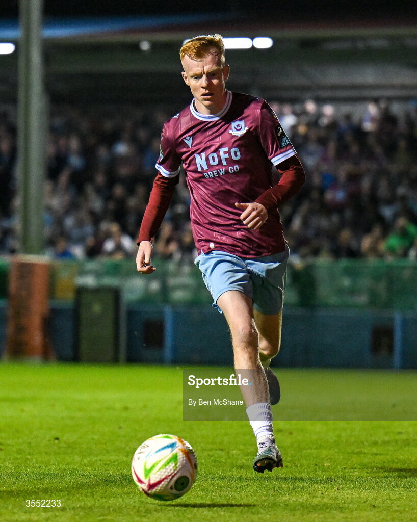 28 August 2026; Shane Farrell of Drogheda United during the SSE Airtricity Men’s Premier Division match between Drogheda United and Dundalk at Sullivan & Lambe Park in Drogheda, Louth. Photo by Ben McShane/Sportsfile