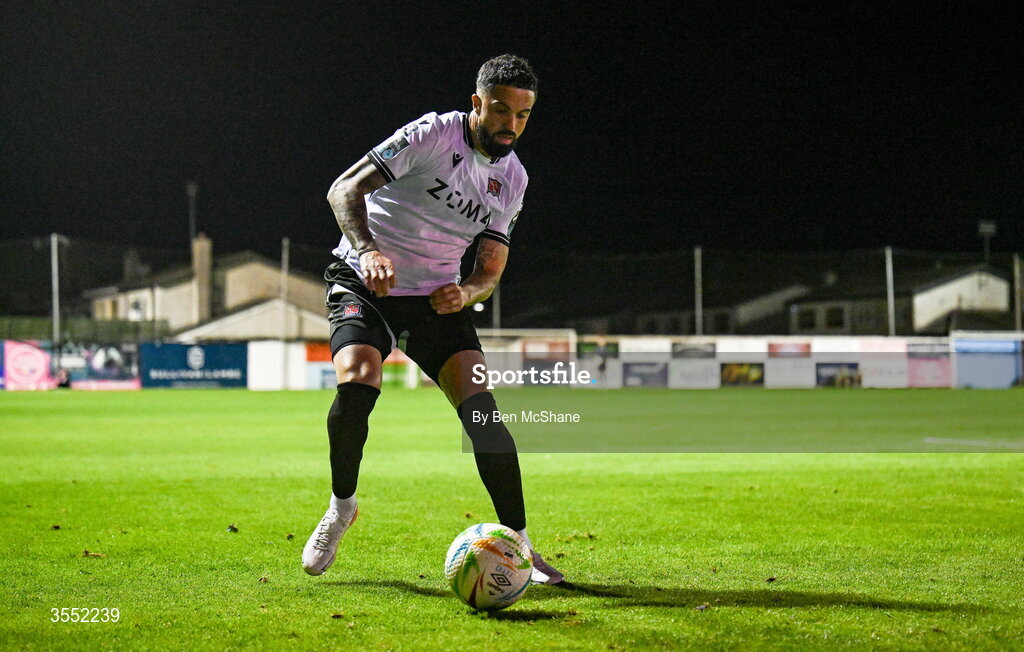 28 August 2026; Declan McDaid of Dundalk during the SSE Airtricity Men’s Premier Division match between Drogheda United and Dundalk at Sullivan & Lambe Park in Drogheda, Louth. Photo by Ben McShane/Sportsfile