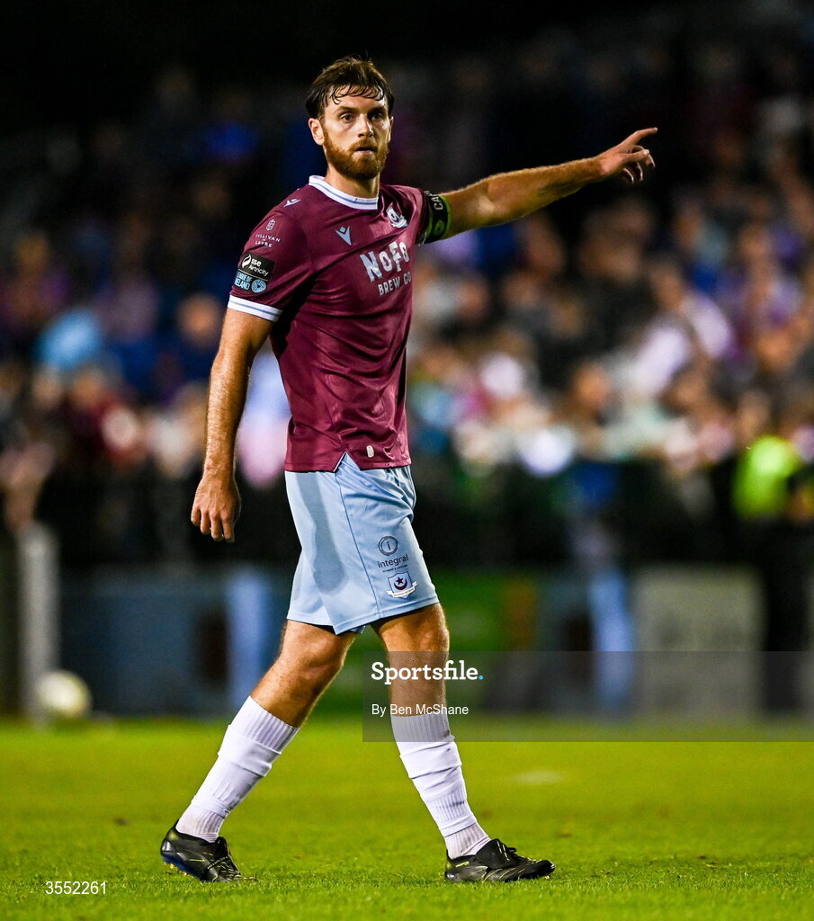28 August 2026; Conor Keeley of Drogheda United during the SSE Airtricity Men’s Premier Division match between Drogheda United and Dundalk at Sullivan & Lambe Park in Drogheda, Louth. Photo by Ben McShane/Sportsfile