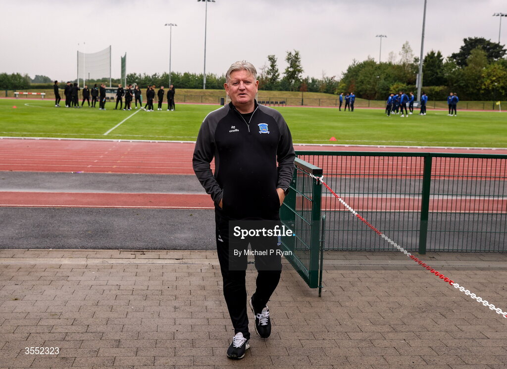 29 August 2026; Newbridge Town manager Martin Russell before the FAI National League Group 3 match between CK United and Newbridge Town at SETU Sports Complex in Carlow. Photo by Michael P Ryan/Sportsfile