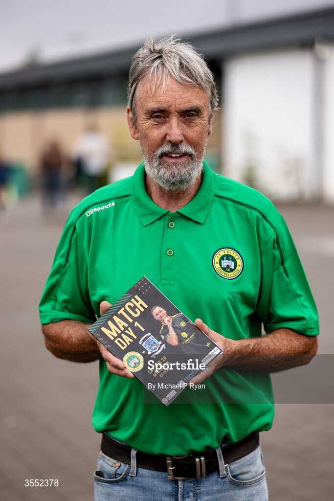 29 August 2026; CK United owner/director Fran Egan poses for a potrait with the match program before the FAI National League Group 3 match between CK United and Newbridge Town at SETU Sports Complex in Carlow. Photo by Michael P Ryan/Sportsfile
