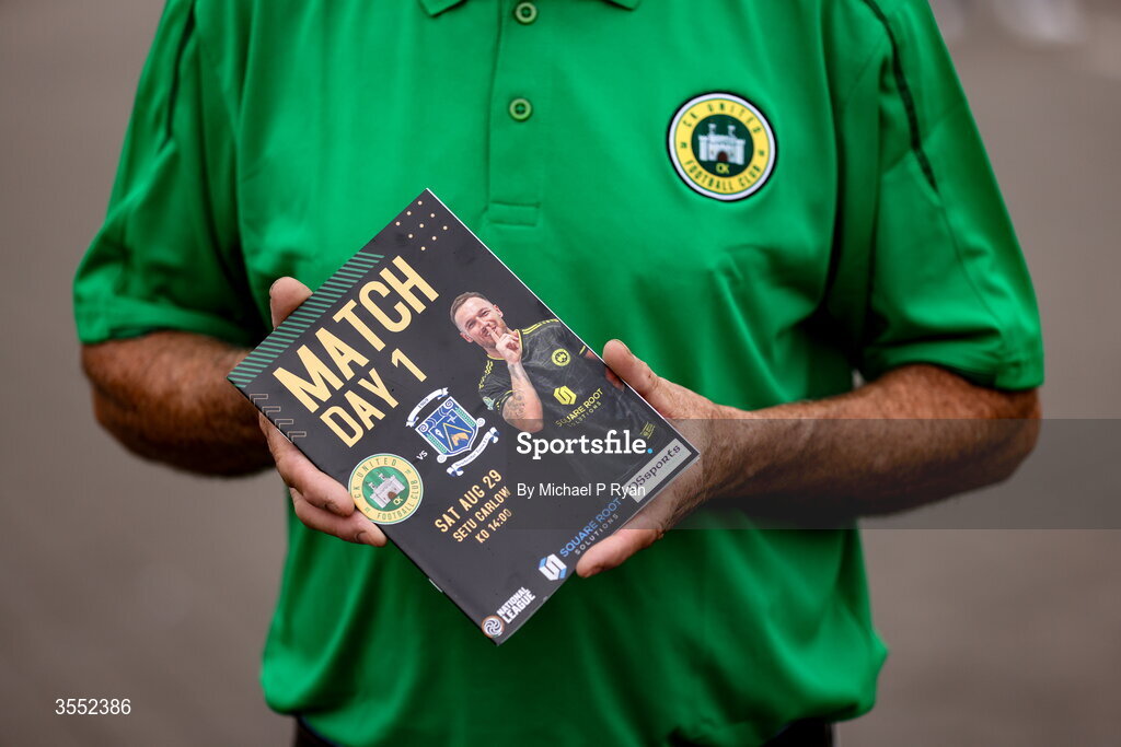 29 August 2026; A general view of th ematch program before the FAI National League Group 3 match between CK United and Newbridge Town at SETU Sports Complex in Carlow. Photo by Michael P Ryan/Sportsfile