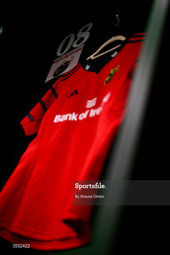 29 August 2026; The jersey of Munster captain Maeve Óg O’Leary is seen in the dressing-room ahead of the Vodafone Womens Interprovincial Championship final match between Munster and Leinster at Dexcom Stadium in Galway. Photo by Shauna Clinton/Sportsfile