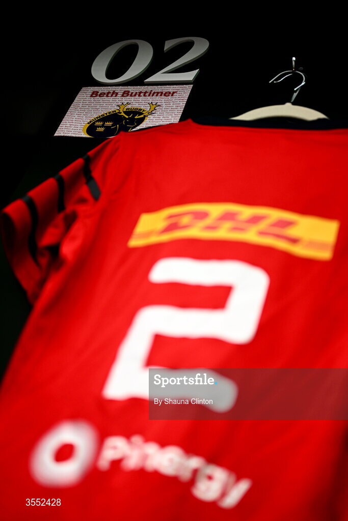 29 August 2026; The jersey of Beth Buttimer of Munster is seen in the dressing-room ahead of the Vodafone Womens Interprovincial Championship final match between Munster and Leinster at Dexcom Stadium in Galway. Photo by Shauna Clinton/Sportsfile