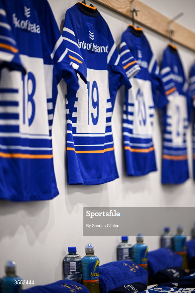 29 August 2026; The jersey of Roisin Kinch of Leinster, centre, is seen in the dressing-room ahead of the Vodafone Womens Interprovincial Championship final match between Munster and Leinster at Dexcom Stadium in Galway. Photo by Shauna Clinton/Sportsfile
