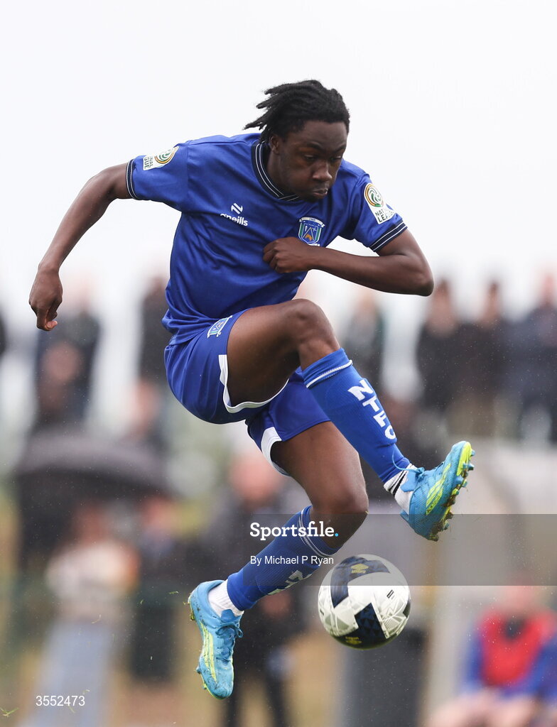 29 August 2026; Alex Akinrintoyo of Newbridge Town during the FAI National League Group 3 match between CK United and Newbridge Town at SETU Sports Complex in Carlow. Photo by Michael P Ryan/Sportsfile