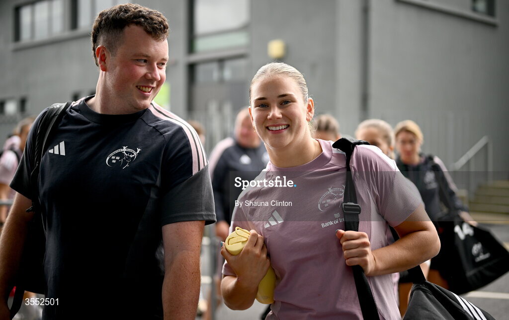 29 August 2026; Aoife Corey of Munster arrives ahead of the Vodafone Womens Interprovincial Championship final match between Munster and Leinster at Dexcom Stadium in Galway. Photo by Shauna Clinton/Sportsfile