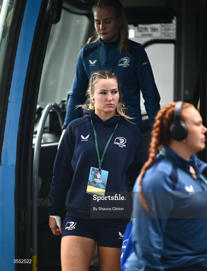 29 August 2026; Aoife Corcoran of Leinster arrives ahead of the Vodafone Womens Interprovincial Championship final match between Munster and Leinster at Dexcom Stadium in Galway. Photo by Shauna Clinton/Sportsfile