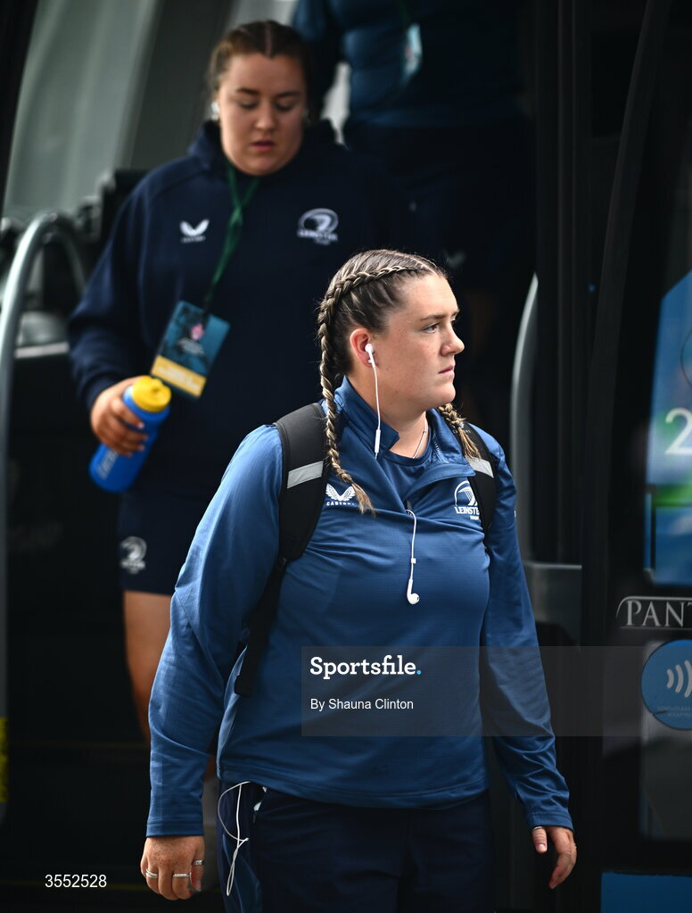 29 August 2026; Hannah Wilson of Leinster arrives ahead of the Vodafone Womens Interprovincial Championship final match between Munster and Leinster at Dexcom Stadium in Galway. Photo by Shauna Clinton/Sportsfile