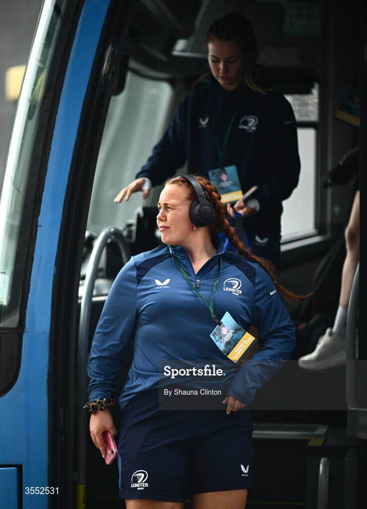 29 August 2026; Caoimhe Molloy of Leinster arrives ahead of the Vodafone Womens Interprovincial Championship final match between Munster and Leinster at Dexcom Stadium in Galway. Photo by Shauna Clinton/Sportsfile