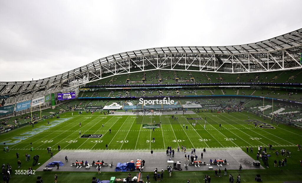 29 August 2026; General view inside the stadium before the 2026 Aer Lingus College Football Classic match between TCU and North Carolina at the Aviva Stadium in Dublin. Photo by Seb Daly/Sportsfile