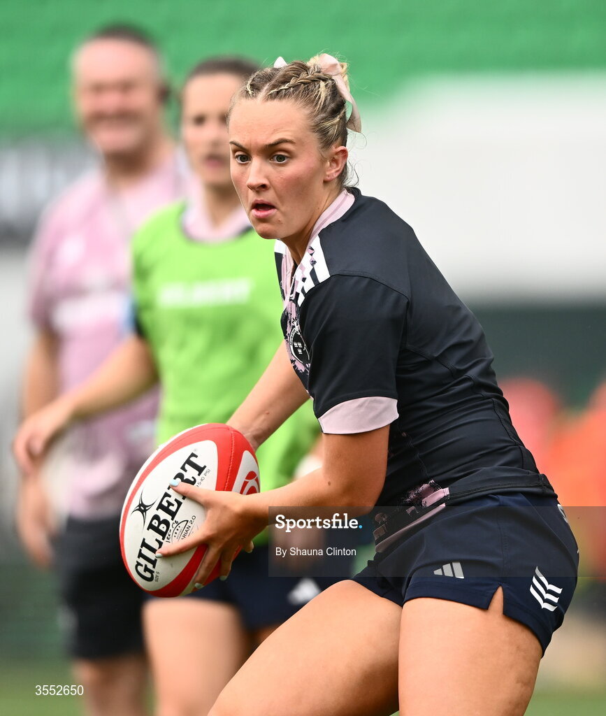 29 August 2026; Lucia Linn of Munster warms-up before the Vodafone Womens Interprovincial Championship final match between Munster and Leinster at Dexcom Stadium in Galway. Photo by Shauna Clinton/Sportsfile