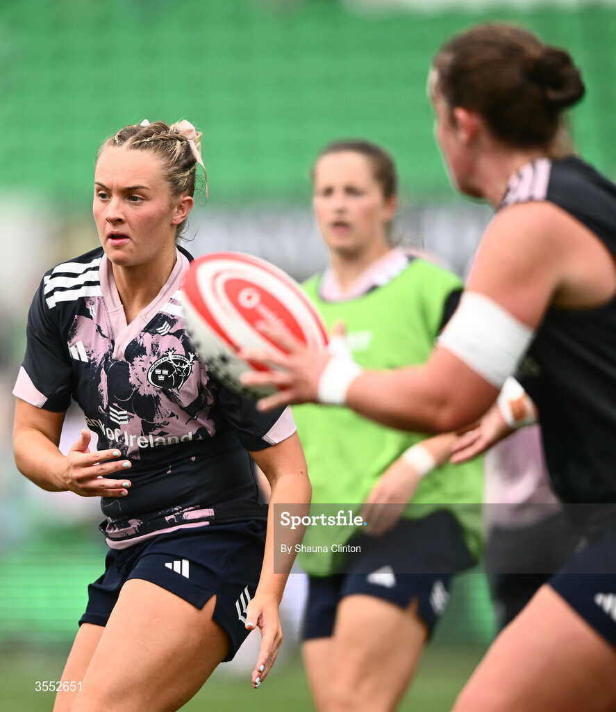 29 August 2026; Lucia Linn of Munster warms-up before the Vodafone Womens Interprovincial Championship final match between Munster and Leinster at Dexcom Stadium in Galway. Photo by Shauna Clinton/Sportsfile