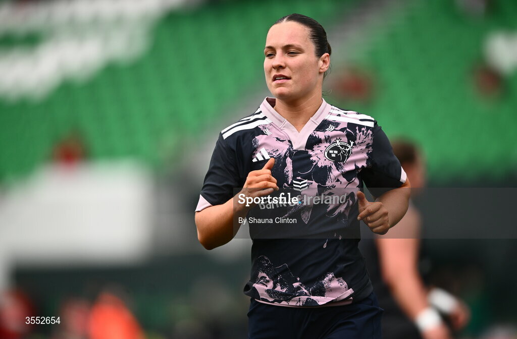 29 August 2026; Alana McInerney of Munster warms-up before the Vodafone Womens Interprovincial Championship final match between Munster and Leinster at Dexcom Stadium in Galway. Photo by Shauna Clinton/Sportsfile