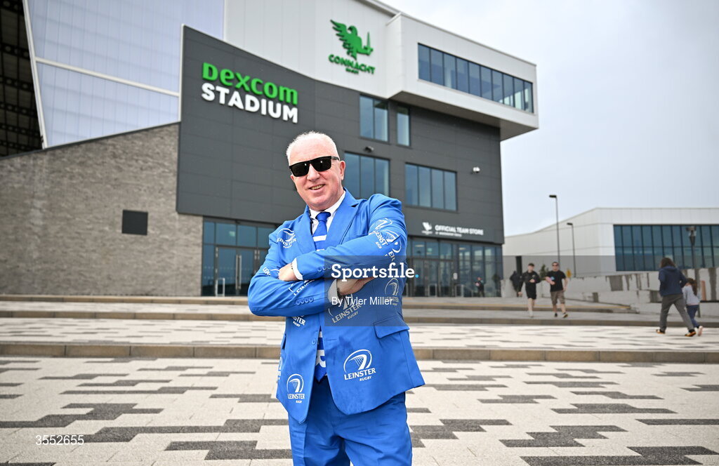 29 August 2026; Leinster supporter Dave Wilson before the Vodafone Womens Interprovincial Championship final match between Munster and Leinster at Dexcom Stadium in Galway. Photo by Tyler Miller/Sportsfile