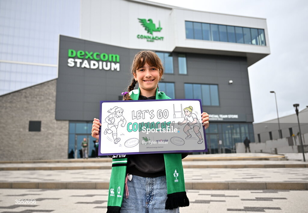 29 August 2026; Connacht supporter Linott Andorko before the Vodafone Womens Interprovincial Championship final match between Munster and Leinster at Dexcom Stadium in Galway. Photo by Tyler Miller/Sportsfile