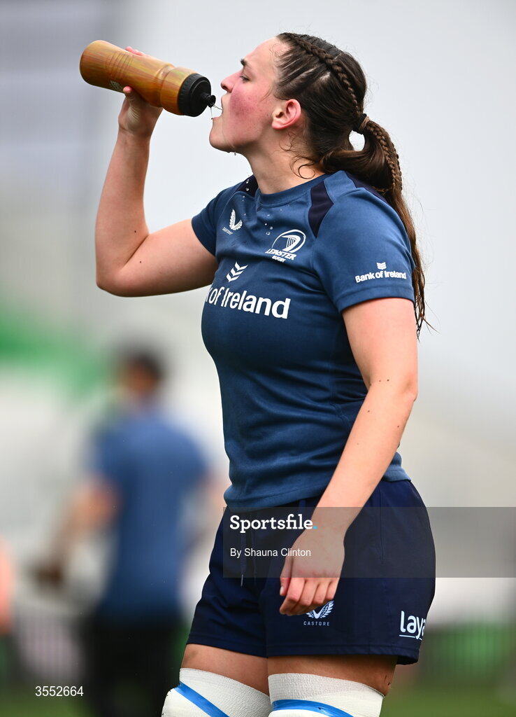 29 August 2026; Regan Casey of Leinster warms-up before the Vodafone Womens Interprovincial Championship final match between Munster and Leinster at Dexcom Stadium in Galway. Photo by Shauna Clinton/Sportsfile