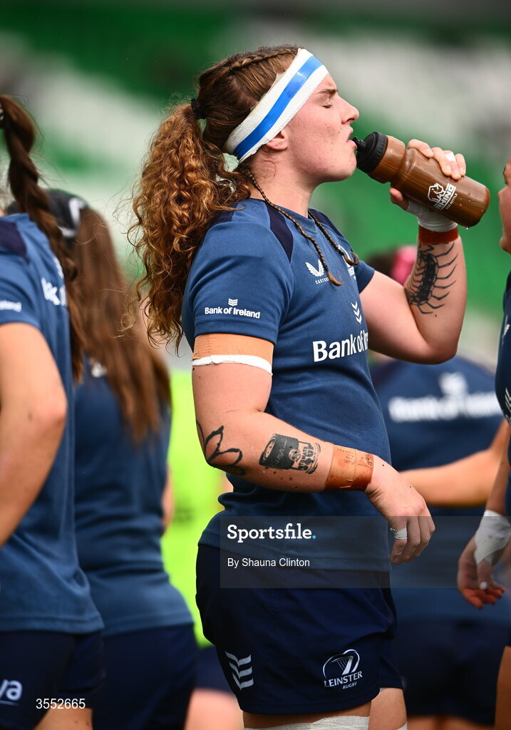 29 August 2026; Ruth Campbell of Leinster warms-up before the Vodafone Womens Interprovincial Championship final match between Munster and Leinster at Dexcom Stadium in Galway. Photo by Shauna Clinton/Sportsfile