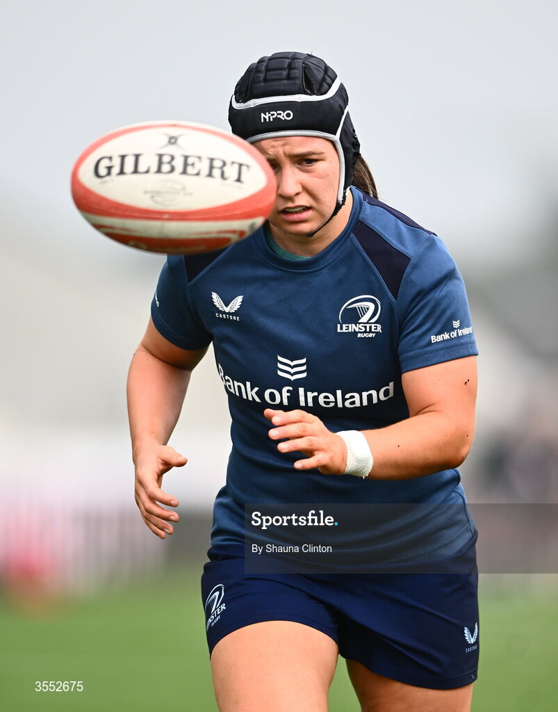 29 August 2026; Leinster captain Sarah Delaney warms-up before the Vodafone Womens Interprovincial Championship final match between Munster and Leinster at Dexcom Stadium in Galway. Photo by Shauna Clinton/Sportsfile