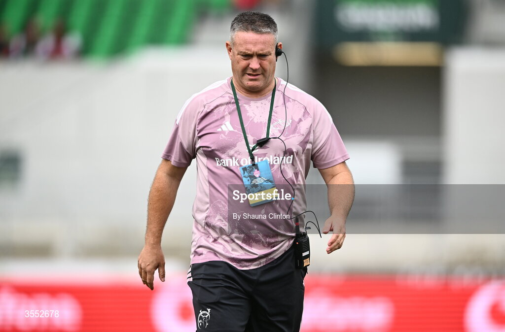 29 August 2026; Munster head coach Matt Brown before the Vodafone Womens Interprovincial Championship final match between Munster and Leinster at Dexcom Stadium in Galway. Photo by Shauna Clinton/Sportsfile