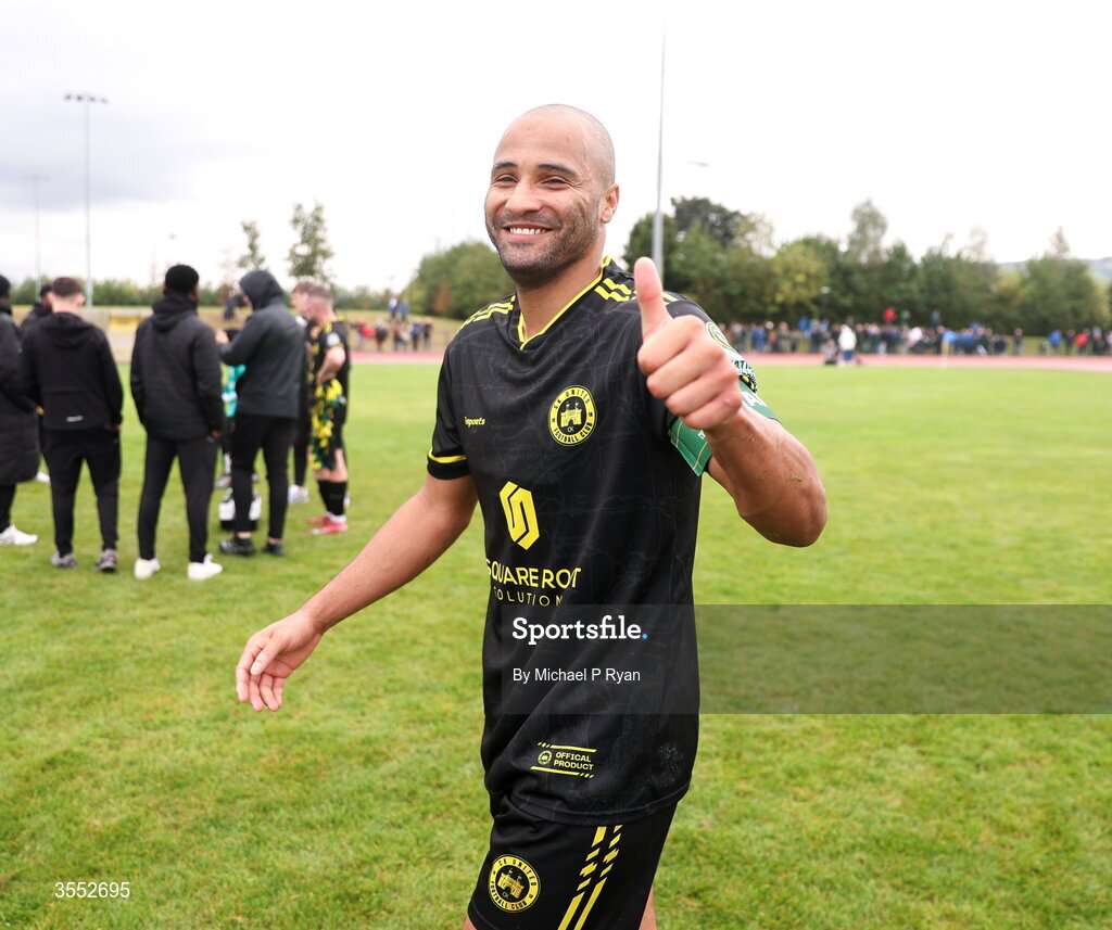 29 August 2026; Ethan Boyle of CK United after his side's victory in the FAI National League Group 3 match between CK United and Newbridge Town at SETU Sports Complex in Carlow. Photo by Michael P Ryan/Sportsfile