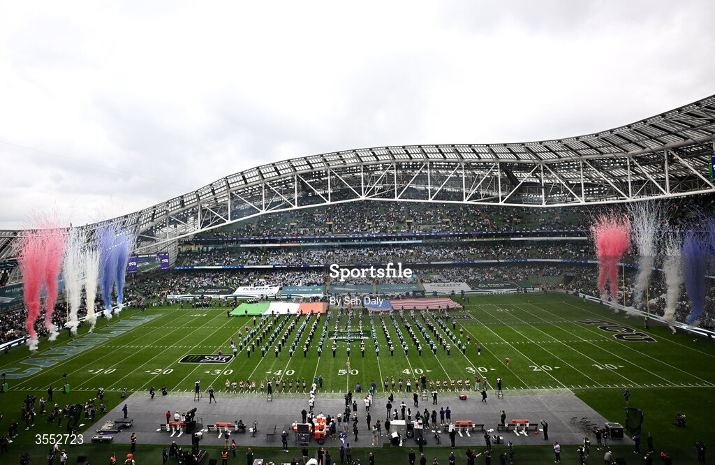 29 August 2026; General view inside the stadium before the 2026 Aer Lingus College Football Classic match between TCU and North Carolina at the Aviva Stadium in Dublin. Photo by Seb Daly/Sportsfile